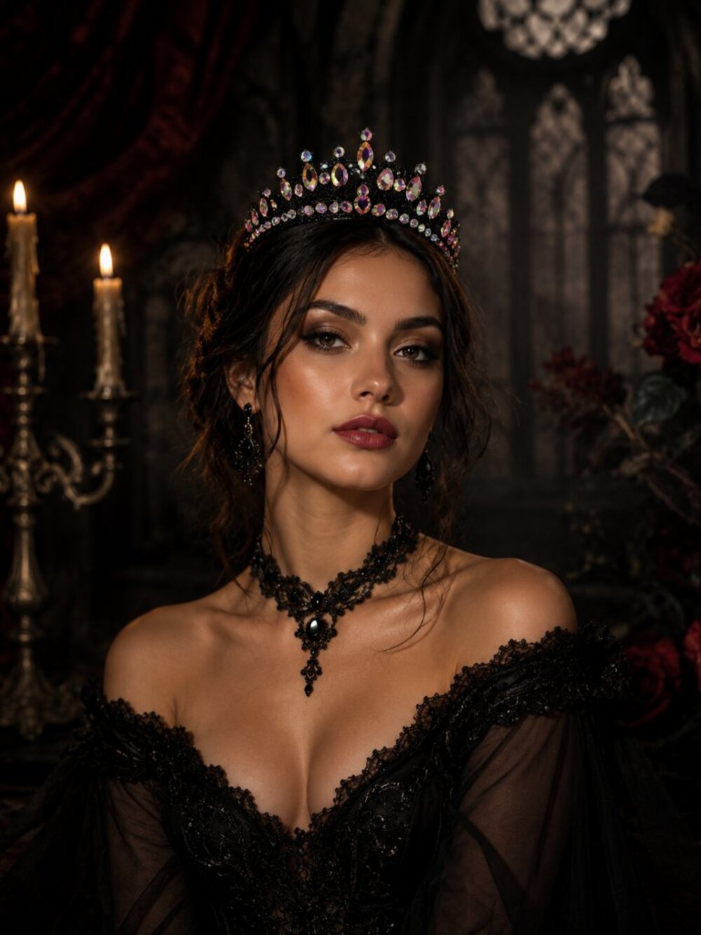 Gothic black crown, AB crystal comb crown, Dark princess tiara, Costume crown